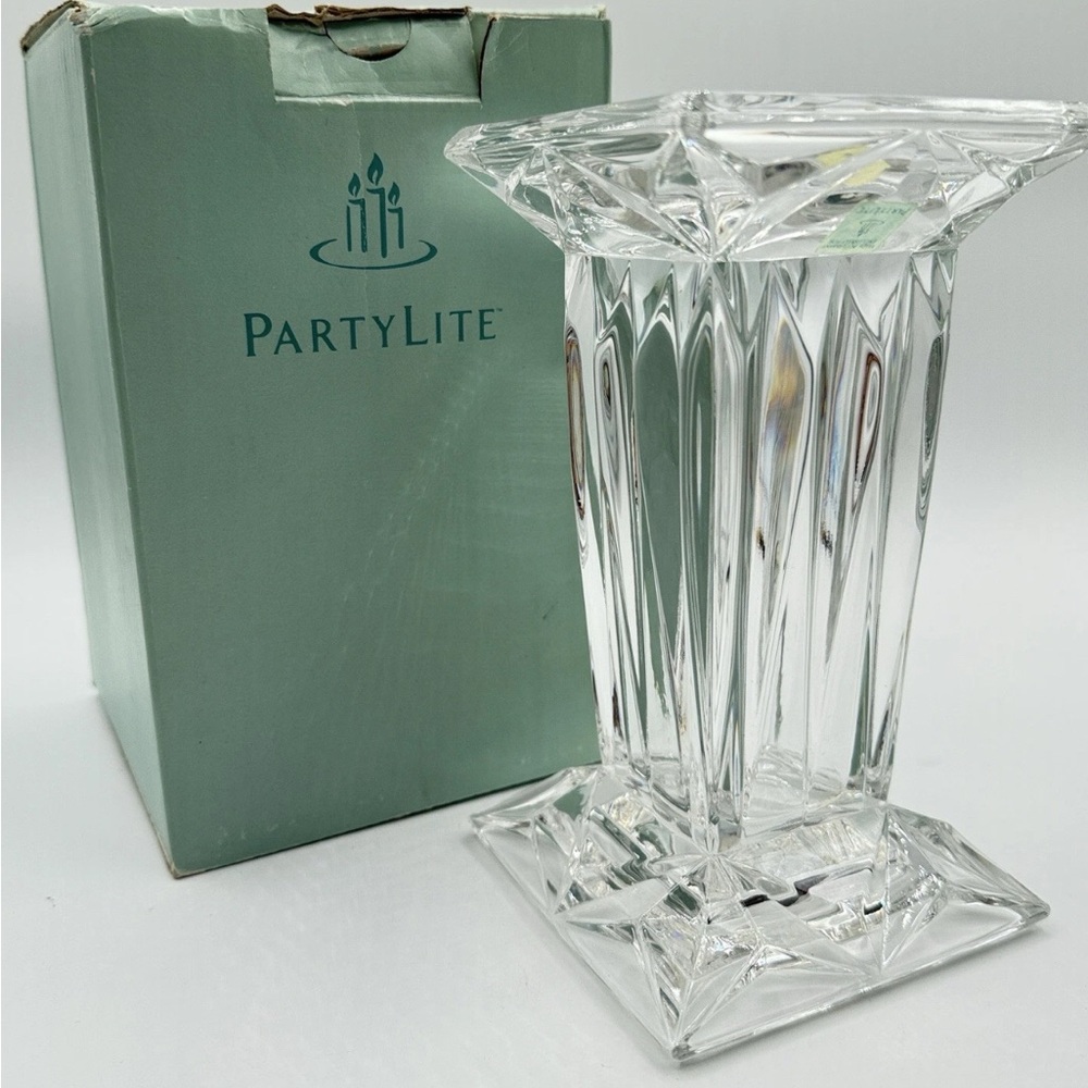 SOLD PartyLite 24% Lead Crystal 7" quad prismpedestal Vase candle holder P7374